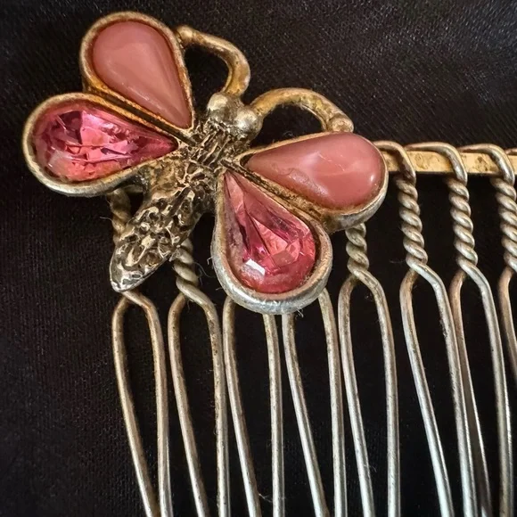 Vintage Butterfly/ Hair Comb Silvertone Bridal Wedding Hair Accessories - Picture 4 of 8